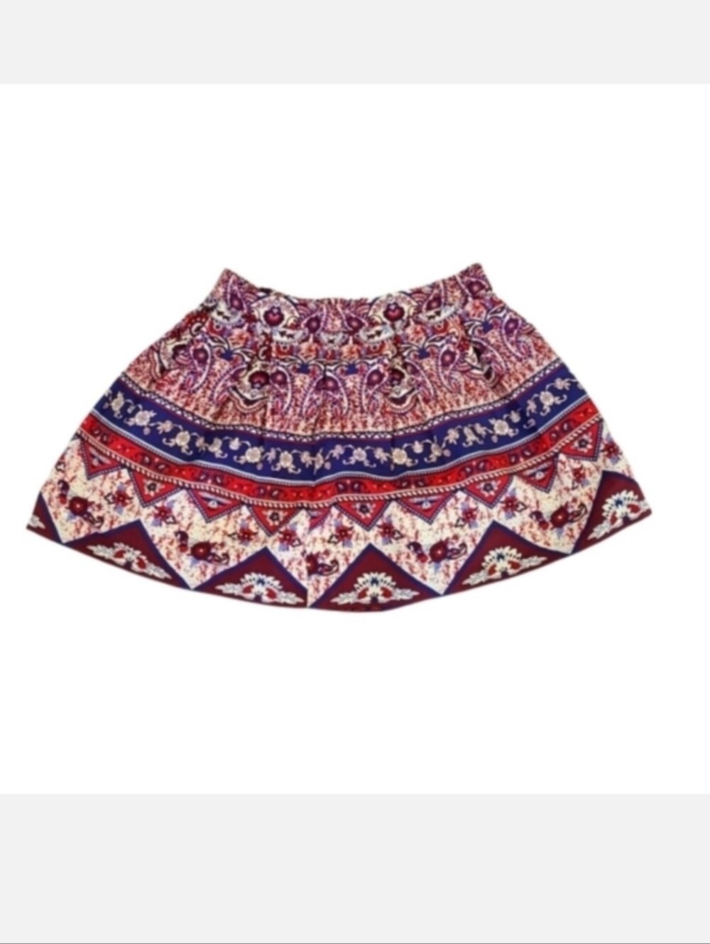 Paisley Print A-line Skirt in Burgundy, Cream, & Blue, Girls 11-12
